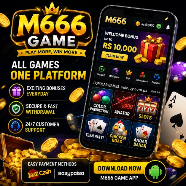 M666 Game app featuring casino games, color prediction, Aviator, slots, Teen Patti, Chicken Road, and mobile gaming options.
